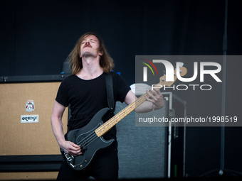 Jan Haker of the dutch rock band Kensington pictured on stage as they perform at Pinkpop Festival 2017 in Landgraaf, Netherlands, on 3 June...