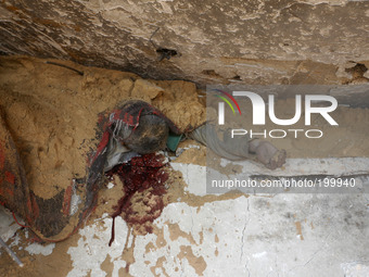 Palestinian man body at at under the rubble of his home following an Israeli military strike on Rafah, in the southern Gaza Strip, on August...