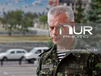 KIEV, UKRAINE - AUGUST 1: Col. Andriy Lysenko, Ukrainian National Security and Defense Council information center spokesman (