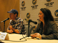 Holly Marie Combs and Brian Krause answer questions about various episodes of Charmed during a Q and A, on the final day of Wizard World Phi...