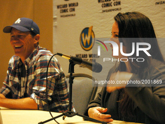Holly Marie Combs and Brian Krause answer questions about various episodes of Charmed during a Q and A, on the final day of Wizard World Phi...