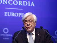 President of the Hellenic Republic Prokopios Pavlopoulos delivers a speech at the opening of the Concordia Europe Summit, in Athens on June...