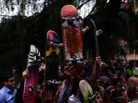 skateboarders and friends paying tribute to Ignacio Echeverría in Madrid on 8th June, 2017 Family, friends and Neighbors of London attack vi...