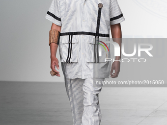 A model walks the runway at the Astrid Andersen show during the London Fashion Week Men's June 2017 collections, London on June 11, 2017. As...