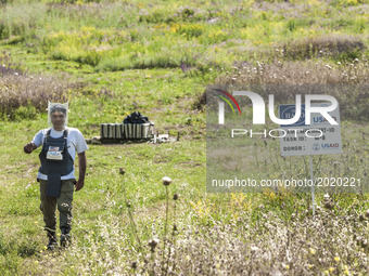 Deminers team coordinator of HALO Trust organisation in the hills of Nagorno Karabakh, on 13 June 2017. Mines still remain after 25 years si...