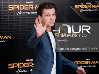 Tom Holland attends the 'Spiderman: Homecoming' movie photocall at Villamagna Hotel in Madrid on Jun 14, 2017 (