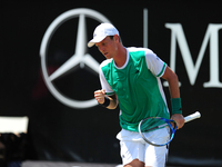 Tomas Berdych (CZE) cheers during a match against Bernard Tomic (AUS) in the round of eight of the Mercedes Cup in Stuttgart, Germany on Jun...