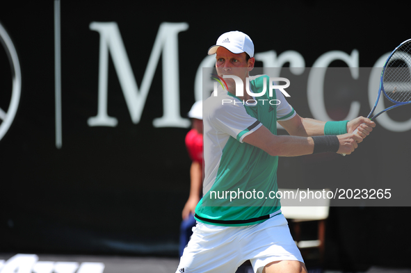 Tomas Berdych (CZE) during a match against Bernard Tomic (AUS) in the round of eight of the Mercedes Cup in Stuttgart, Germany on June 15, 2...