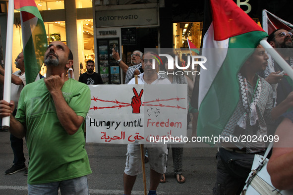 A group of pro-Palestinian people stage an  anti-Israel protest during Israeli's Prime Minister Benjamin Netanyahu visit in Thessaloniki, Gr...