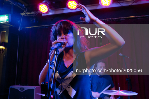 British singer Lucie Barat is pictured live on stage at The Monarch, in Camden, london on Jne 15, 2017. Lucie Barât is a British actress, wr...
