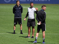 New Zealand national football team coach Anthony Hudson (C) at a training session ahead of their 2017 FIFA Confederations Cup match against...