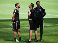Players of the New Zealand national football team at a training session ahead of their 2017 FIFA Confederations Cup match against Russia at...