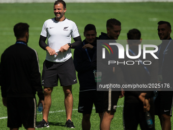 New Zealand national football team coach Anthony Hudson (C) at a training session ahead of their 2017 FIFA Confederations Cup match against...