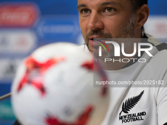 New Zealand national football team coach Anthony Hudson during a news conference at the St.Petersburg Stadium, Russia, Friday, June 16, 2017...