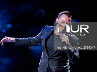 The italian pop singer Tiziano Ferro pictured on stage as he performs at Stadio Giuseppe Meazza San Siro in Milan, Italy on 16 June 2017. Th...