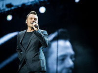 The italian pop singer Tiziano Ferro pictured on stage as he performs at Stadio Giuseppe Meazza San Siro in Milan, Italy on 16 June 2017. Th...