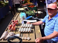 A fruit vendor at Dolac market in Zagreb,Croatia on 18 June 2017. (
