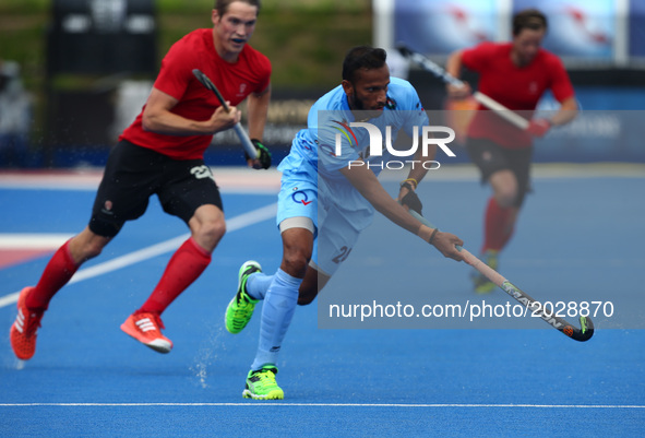 Sunil Sowmarpet of India  
 during The Men's Hockey World League Semi-Final 2017 Group B match between Canada and India The Lee Valley Hocke...