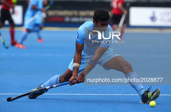 Surender Kumar of India  
 during The Men's Hockey World League Semi-Final 2017 Group B match between Canada and India The Lee Valley Hockey...