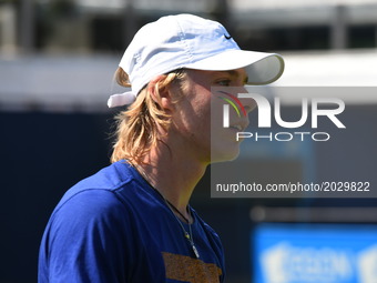 Denis Shapovalov (CAN) practices before the AEGON Championships at Queen's Club, London on June 16, 2017. (