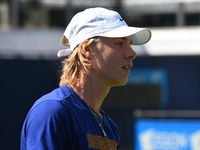 Denis Shapovalov (CAN) practices before the AEGON Championships at Queen's Club, London on June 16, 2017. (