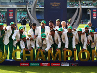 Sarfaraz Ahmed of Pakistan with Trophy
during the ICC Champions Trophy Final match between India and Pakistan at The Oval in London on June...