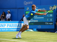 Ryan Harrison USA against Grigor Dimitrov BUL during Round One match on the first day of the ATP Aegon Championships at the Queen's Club in...