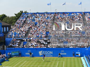 Nick Kyrgios (AUS) in the first round of AEGON Championships at Queen's Club, due to Kyrgios' retirement, London, on June 18, 2017. (