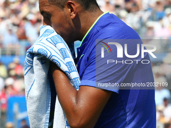 Nick Kyrgios AUS against Donald Young (USA ) during Round One match on the first day of the ATP Aegon Championships at the Queen's Club in w...