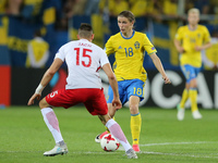 Jaroslaw Jach (POL), Pawel Cibicki (SWE), during the UEFA U21 match between Poland and Sweden at Arena Lublin on June 19, 2017 in Lublin, Po...