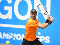 Steve Johnson (USA) in the first round of AEGON Championships at Queen's Club, London, on June 19, 2017. (