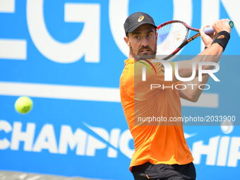 Steve Johnson (USA) in the first round of AEGON Championships at Queen's Club, London, on June 19, 2017. (