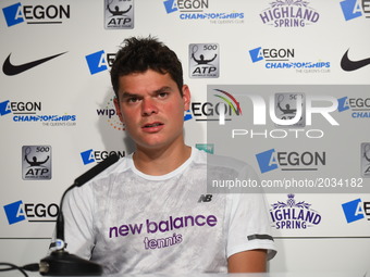 Milos Raonic (CAN) is seen at the Press Conference at AEGON Championships at Queen's Club, London, on June 20, 2017.  (