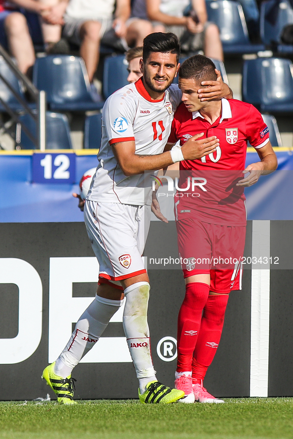 Mijat Gacinovic (SRB), Daniel Avramovski (MKD) during the UEFA European Under-21 Championship Group C match between Czech Republic and Italy...
