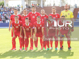 The team of Serbia line up (Vanja Milinkovic-Savic, Milos Veljkovic, Nemanja Antonov, Vukasin Jovanovic,Milan Gajic, Mijat Gacinovic,Nemanja...