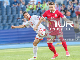David Babunski (MKD), Mihailo Ristic (SRB) during the UEFA European Under-21 Championship Group C match between Czech Republic and Italy at...
