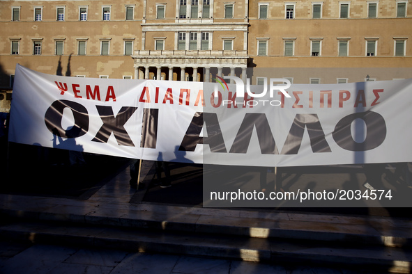 A banner set by protesters that reads - No more - infront the Parliament during a rally organized by the Paraitithite (Resign) movement, at...
