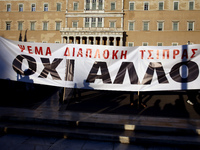A banner set by protesters that reads - No more - infront the Parliament during a rally organized by the Paraitithite (Resign) movement, at...