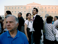 People take part to a rally organized by the Paraitithite (Resign) movement, at Syntagma Square, central Athens calling for the governments...