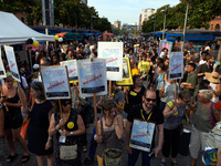 For the World Refugees Days, NGOs like Amnesty International, Medecins sans frontières organized a gathering and a march. People holds placa...