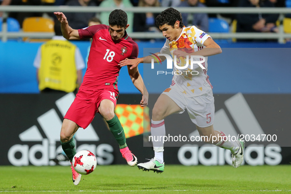 Goncalo Guedes (POR), Jesus Vallejo (ESP),during their UEFA European Under-21 Championship match against Portugal on June 20, 2017 in Gdynia...