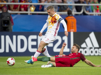 Gerard Deulofeu of Spain tackled by Kevin Rodrigues of Portugal during the UEFA European Under-21 Championship 2017  Group B match between P...