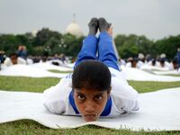 Member of National Cadet Corps (NCC)  participated in a mega yoga event on the eve of International Day of Yoga on the Brigade Parade Ground...