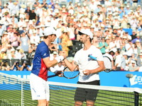 Jordan Thompson (AUS) (R) beats Andy Murray (GBR) in the first round of AEGON Championships at Queen's Club, London, on June 20, 2017. (