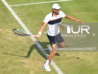 Julien Benneteau (FRA) plays the second round of AEGON Championships at Queen's Club, London, on June 21, 2017. (