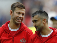 Fedor Smolov (L) of Russia national team and Alexander Samedov of Russia national team during the Group A - FIFA Confederations Cup Russia 2...