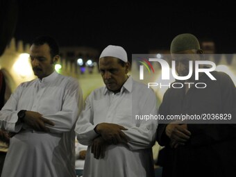Tarawih prayers on the occasion of Laylat al-Qadr which falls on the 27th day of the fasting month of Ramadan, at Cairo's historic Amr Ibn A...
