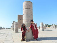 Jannat (age 5) and Anas (age 8) pose for a picture near the Hassan Tower in Rabat, Morocco, on 21 June 2017.  

While millions of Moroccans...