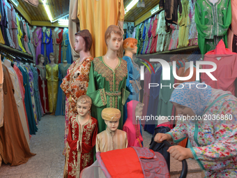 A shop with dresses for people making their purchases ahead of Laylat al-Qadr celebrations in Rabat, Morocco, on 21 June 2017.  
Laylat al-Q...