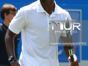 Donald Young (USA) against Viktor Troicki SRB during Round Two match on the third day of the ATP Aegon Championships at the Queen's Club in...